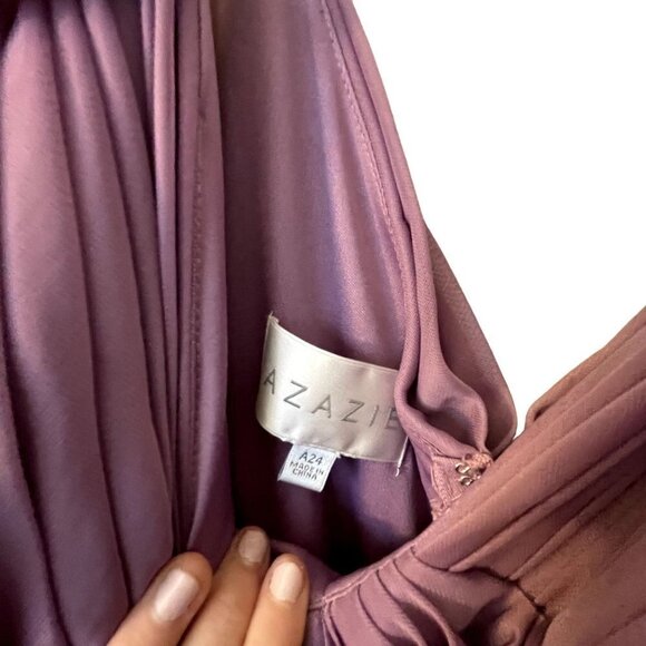 Azazie Calla A24 purple ruched formal vneck off the shoulder classic prom dress - Picture 4 of 11
